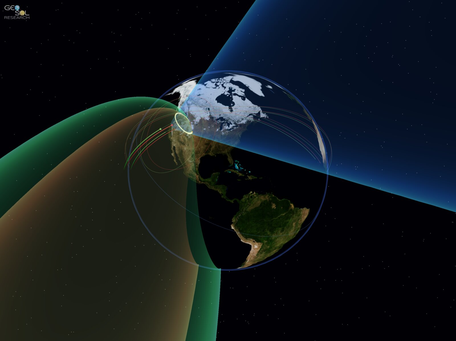 Orbital globe with TDOA and FDOA surfaces